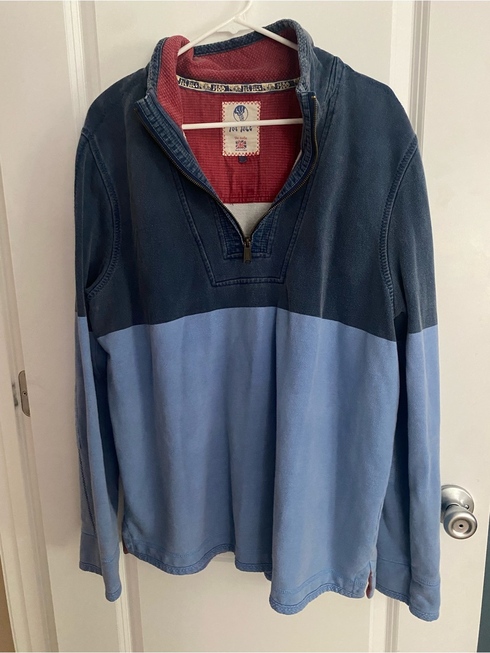FatFace Airlie 1988 Two-Tone Blue Quarter Zip Pullover - XL